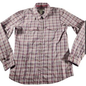 Orvis Passport Plaid Pearl Snap Shirt Women's Size 10 Gray Long Sleeve Collared‎
